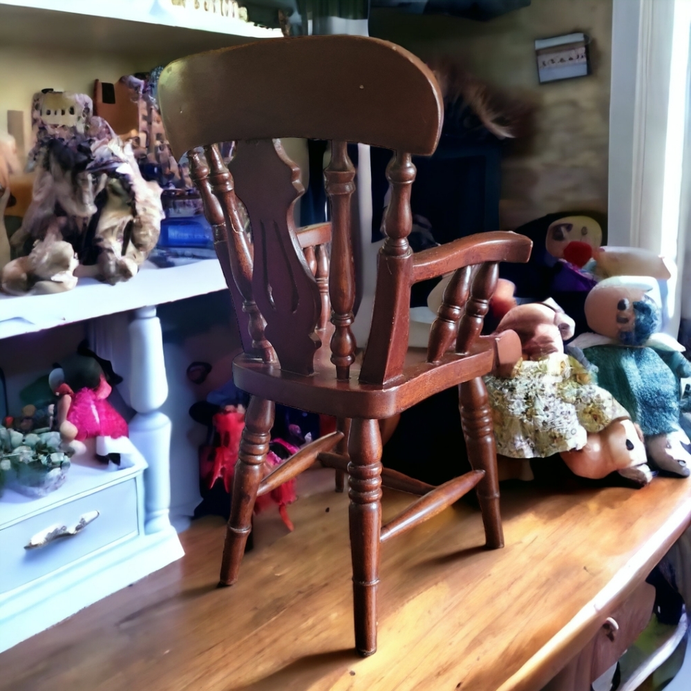 Vtg Solid Cherry Wood Doll Teddy Bear Stuffed Animal Chair - Picture 5 of 10